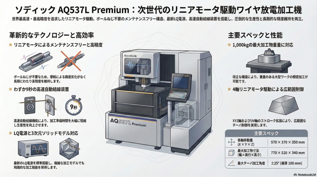 ソディック AQ537L Premium｜リニアモータ駆動 高速ワイヤ放電加工機