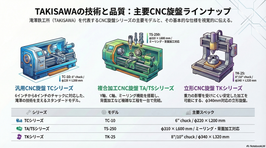 TAKISAWAのCNC旋盤・複合加工機ラインナップ｜TC・TA・TS・TKシリーズ紹介
