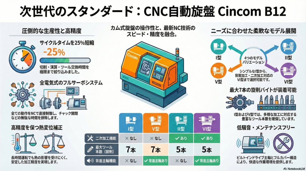 シチズン CNC自動旋盤 Cincom B12の特徴と仕様｜21世紀のニュースタンダード