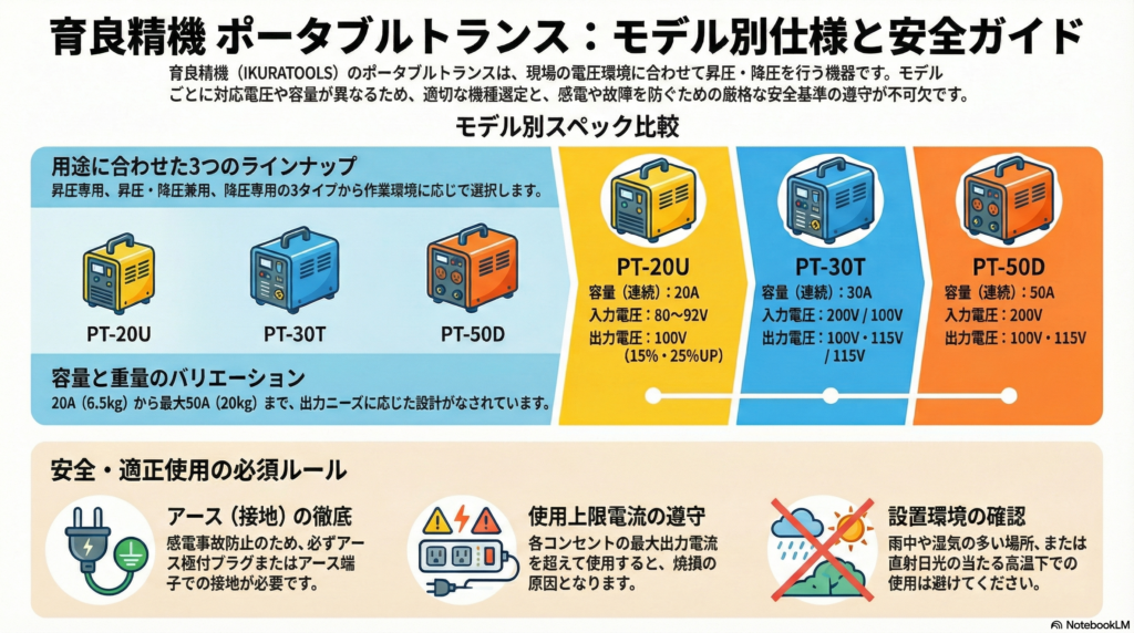 育良精機(IKURATOOLS) ポータブルトランス PT-30T | 昇圧・降圧兼用 30A 変圧器