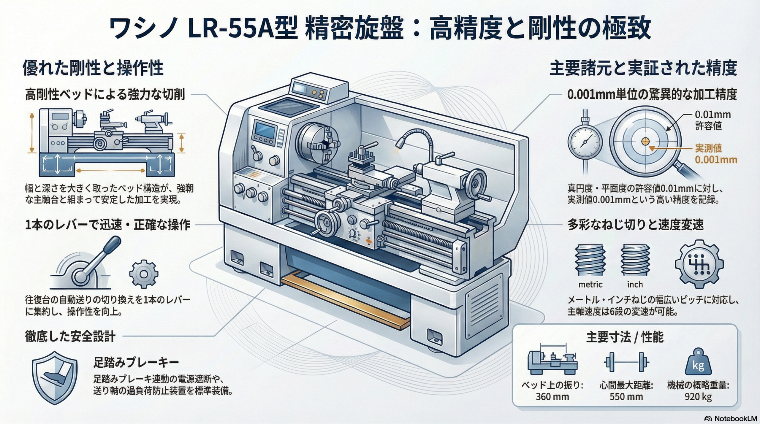 WASINO（ワシノ機械）精密旋盤 LR-55A | 仕様・特長・主要寸法 | 中古