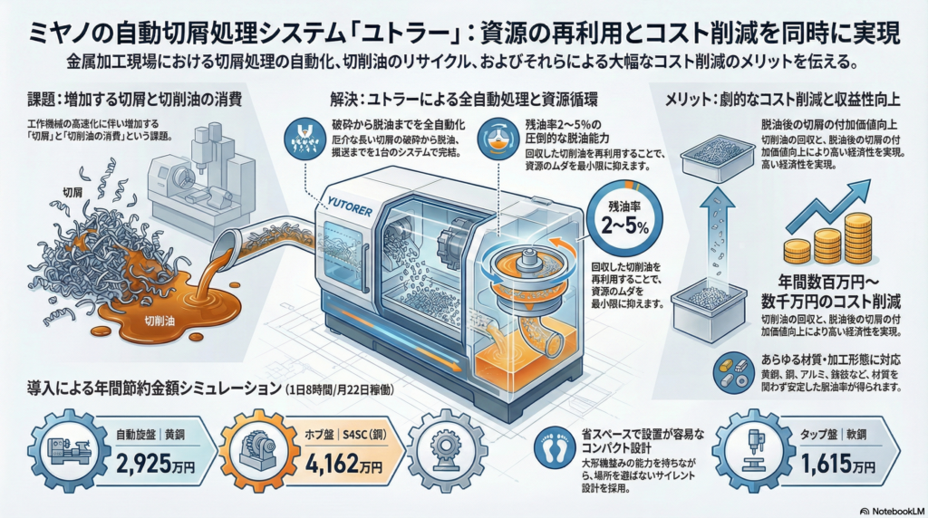 自動切粉脱油機「ユトラー100/300」| ミヤノの自動切粉処理システム