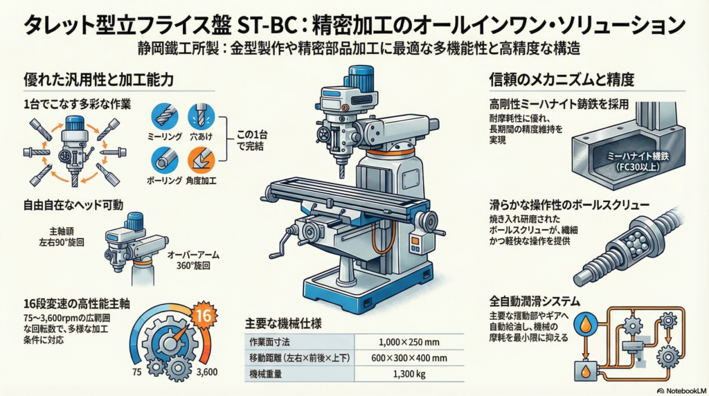 静岡鐵工所 ST-BC タレット型立フライス盤 | 製品仕様と特長