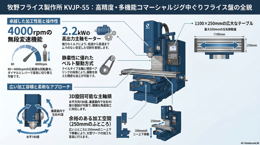 牧野フライス KVJP-55 (KV-55) 縦型フライス盤の仕様・スペック詳細
