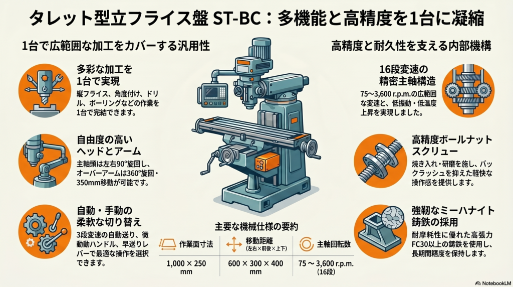 静岡鐵工所 タレット型立フライス盤 ST-BC｜製品仕様・特長と多機能性の解説