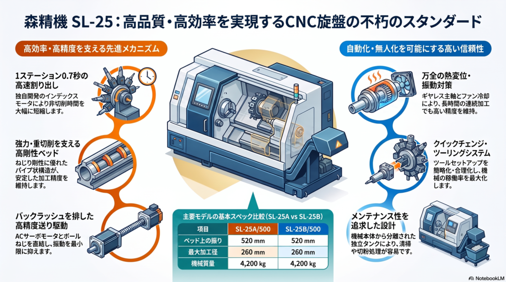 森精機 SL-25 CNC旋盤の仕様と特長｜不朽のスタンダードと呼ばれる高剛性・高性能機
